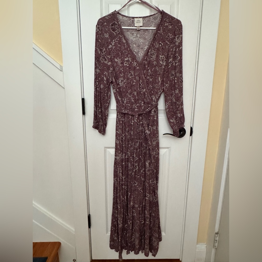 Knox Rose Mauve Floral Long-Sleeve Wrap Maxi Dress